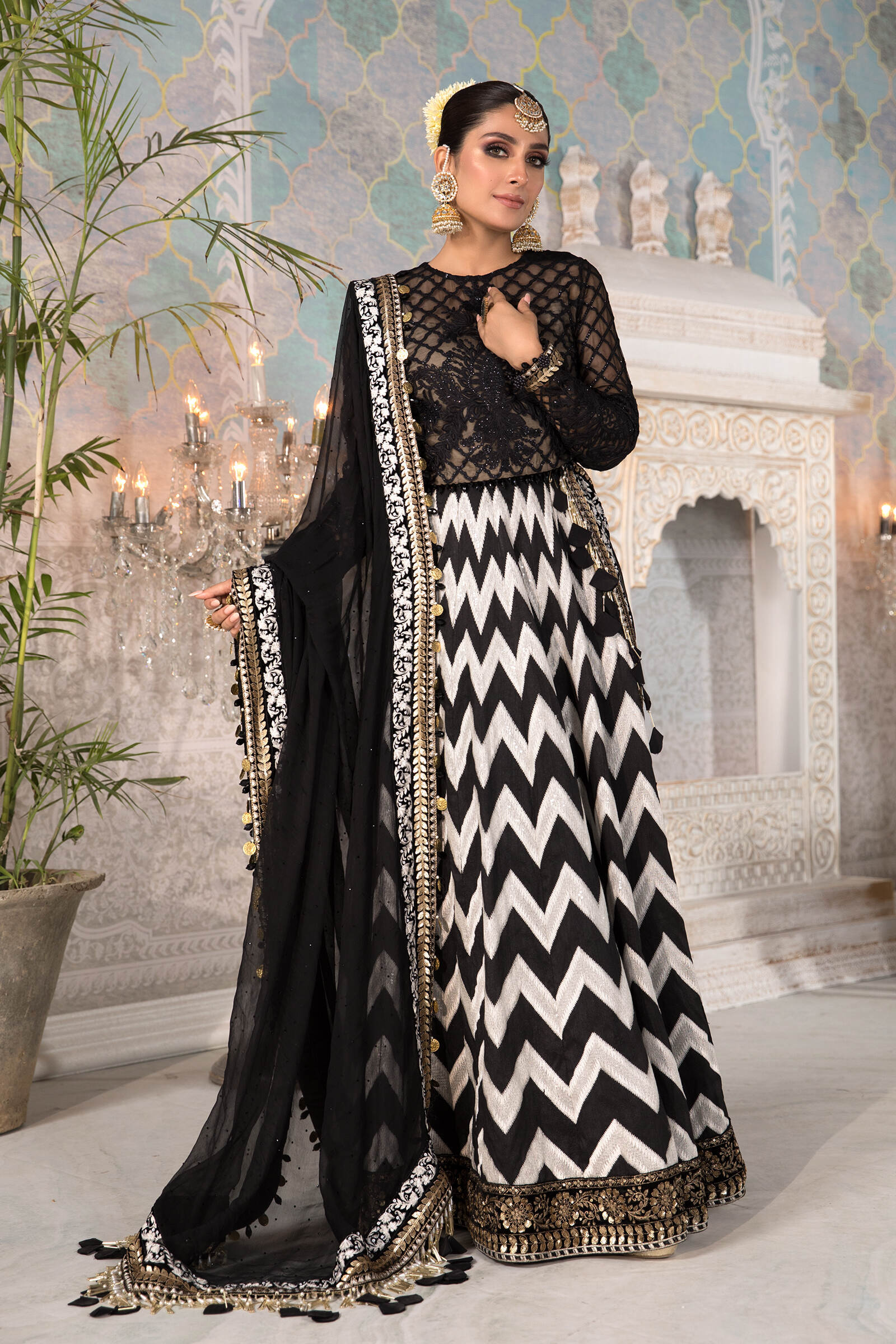 Unstitched MBROIDERED - Black and White with Gold (BD-2203) - Image 2