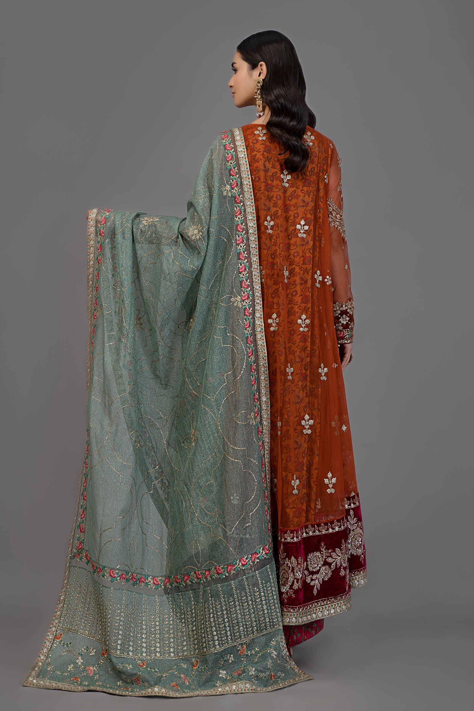 Suit Burnt Orange and Fuchsia Pink BDS-2506 - Image 10