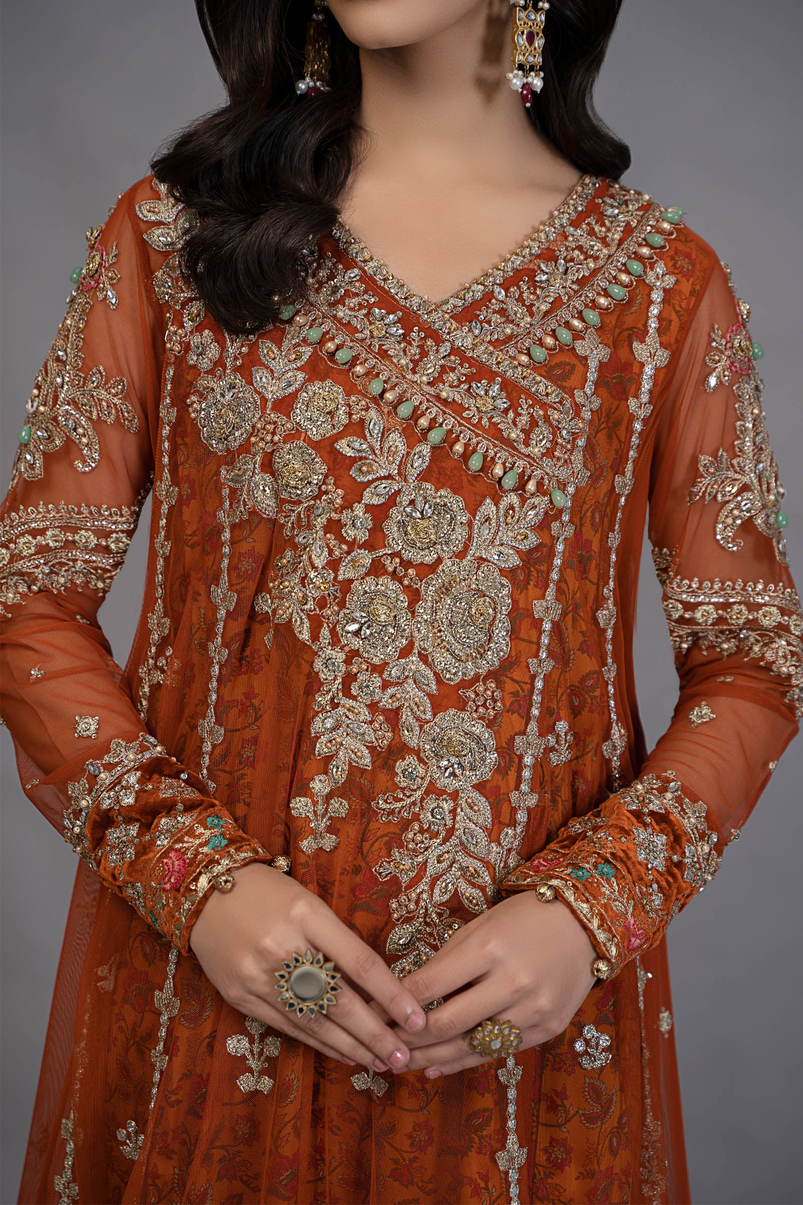 Suit Burnt Orange and Fuchsia Pink BDS-2506 - Image 6