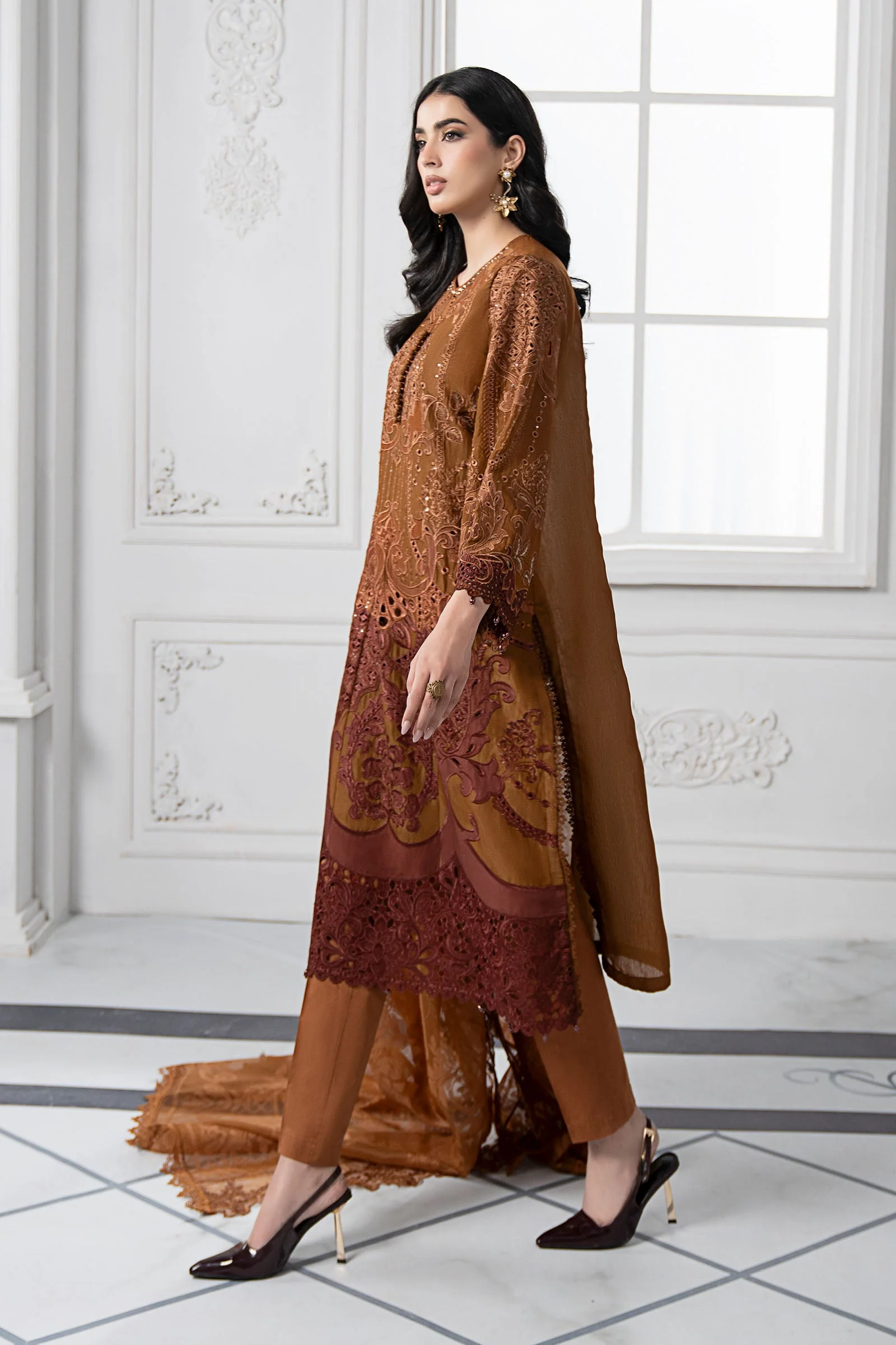 3 Piece Embroidered Paper Cotton Suit | DS-2501-B - Image 6