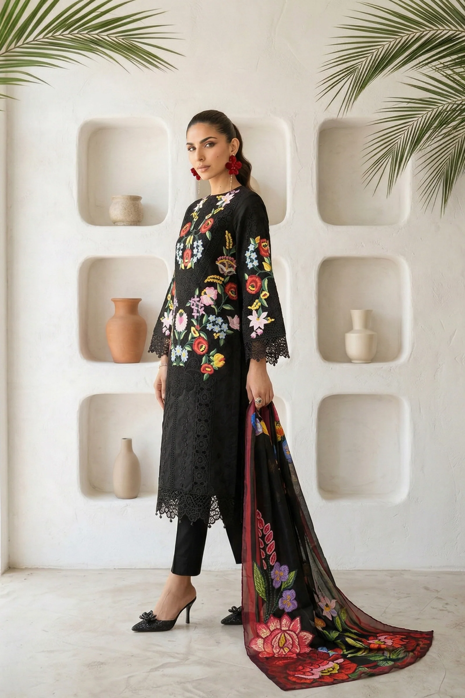 3 Piece Embroidered Jacquard Lawn Suit - Image 3