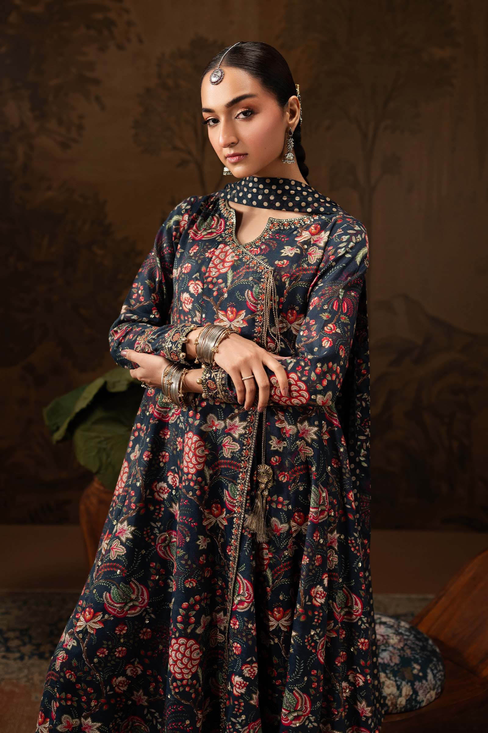 3 Piece Embroidered Raw Silk Suit - Image 3