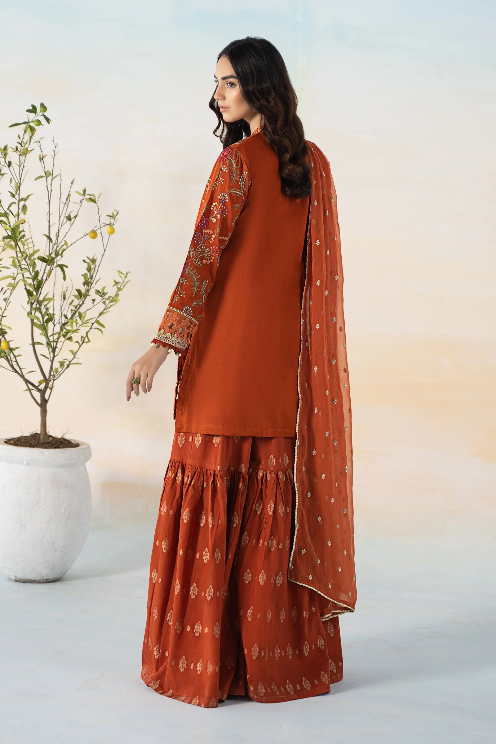 3 Piece Embroidered Self Jacquard Suit - Image 5