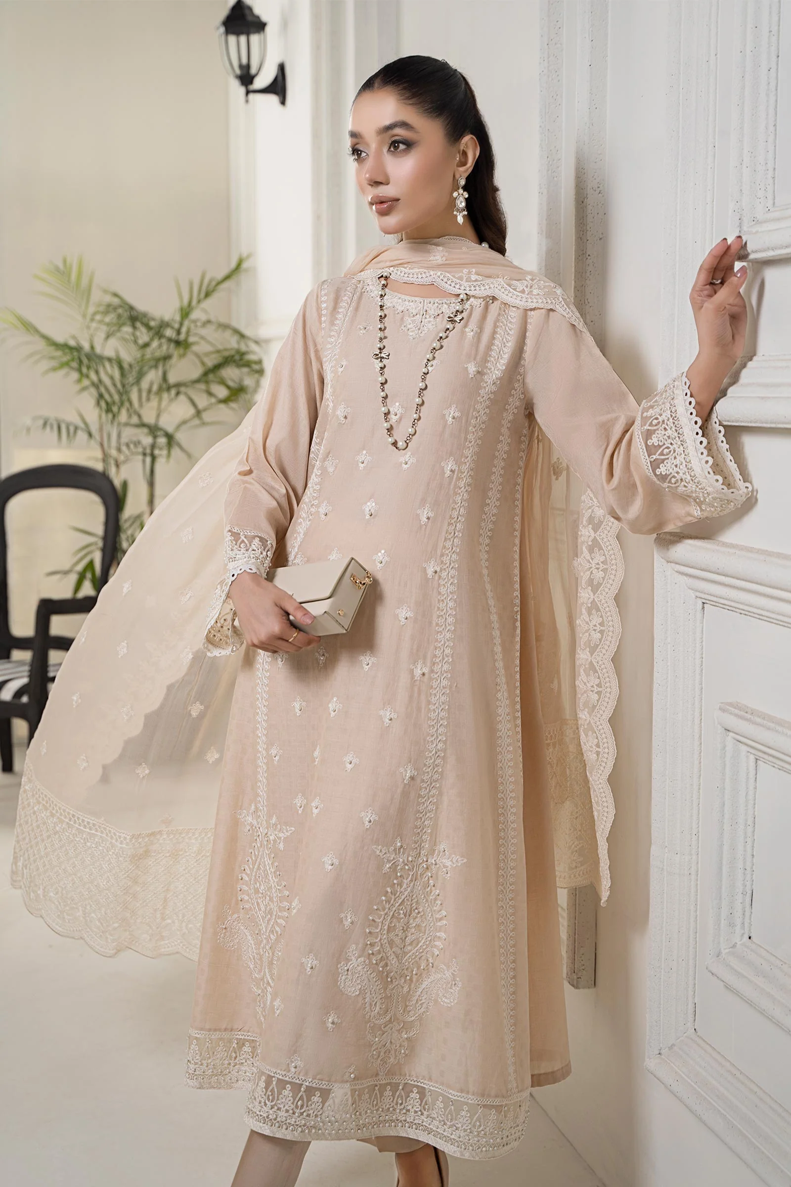 3 Piece Embroidered Self Jacquard Suit - Image 4