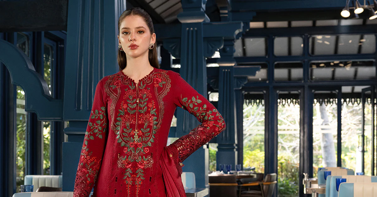 3 Piece Unstitched Embroidered Jacquard Lawn Suit - Image 4