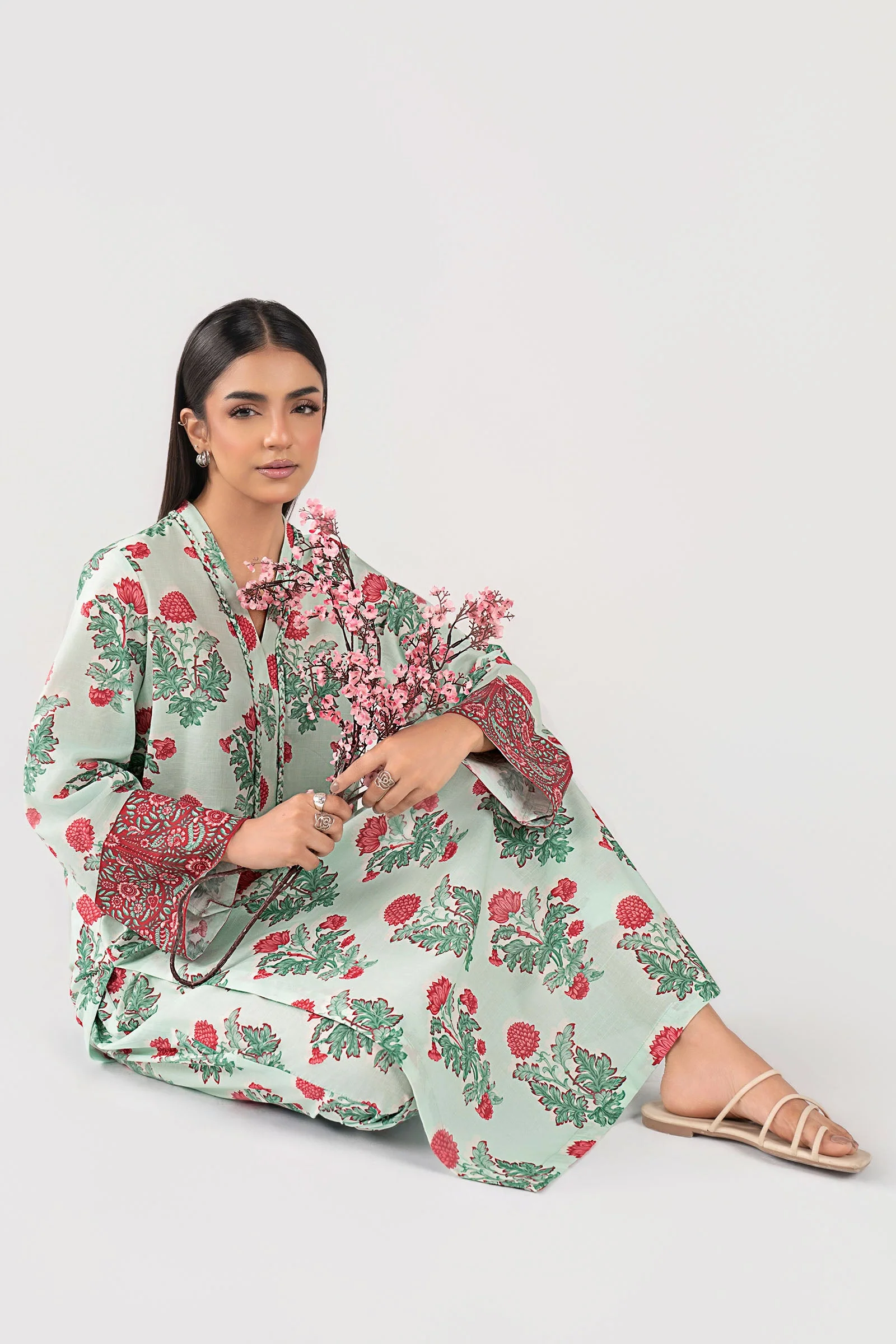 2 Pc Printed Slub Lawn Suit - Image 2