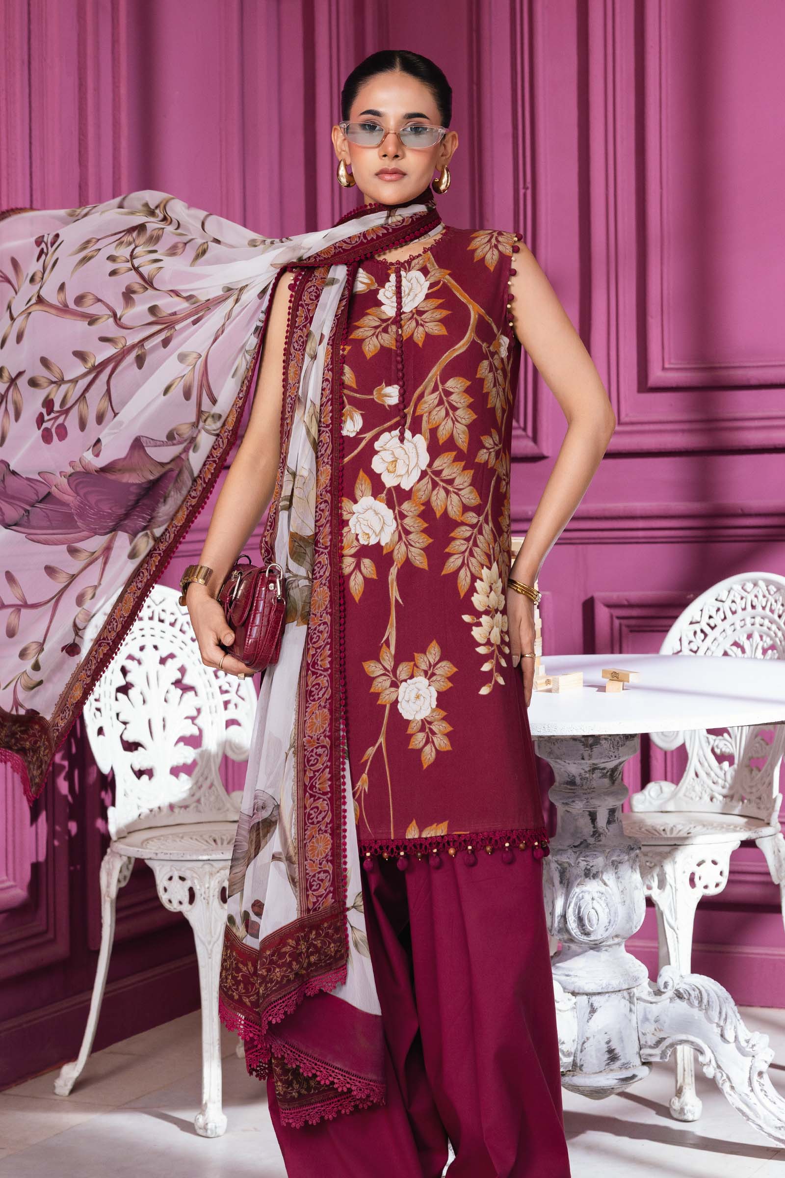3 Pc Unstitched Printed Linen Suit - Image 2