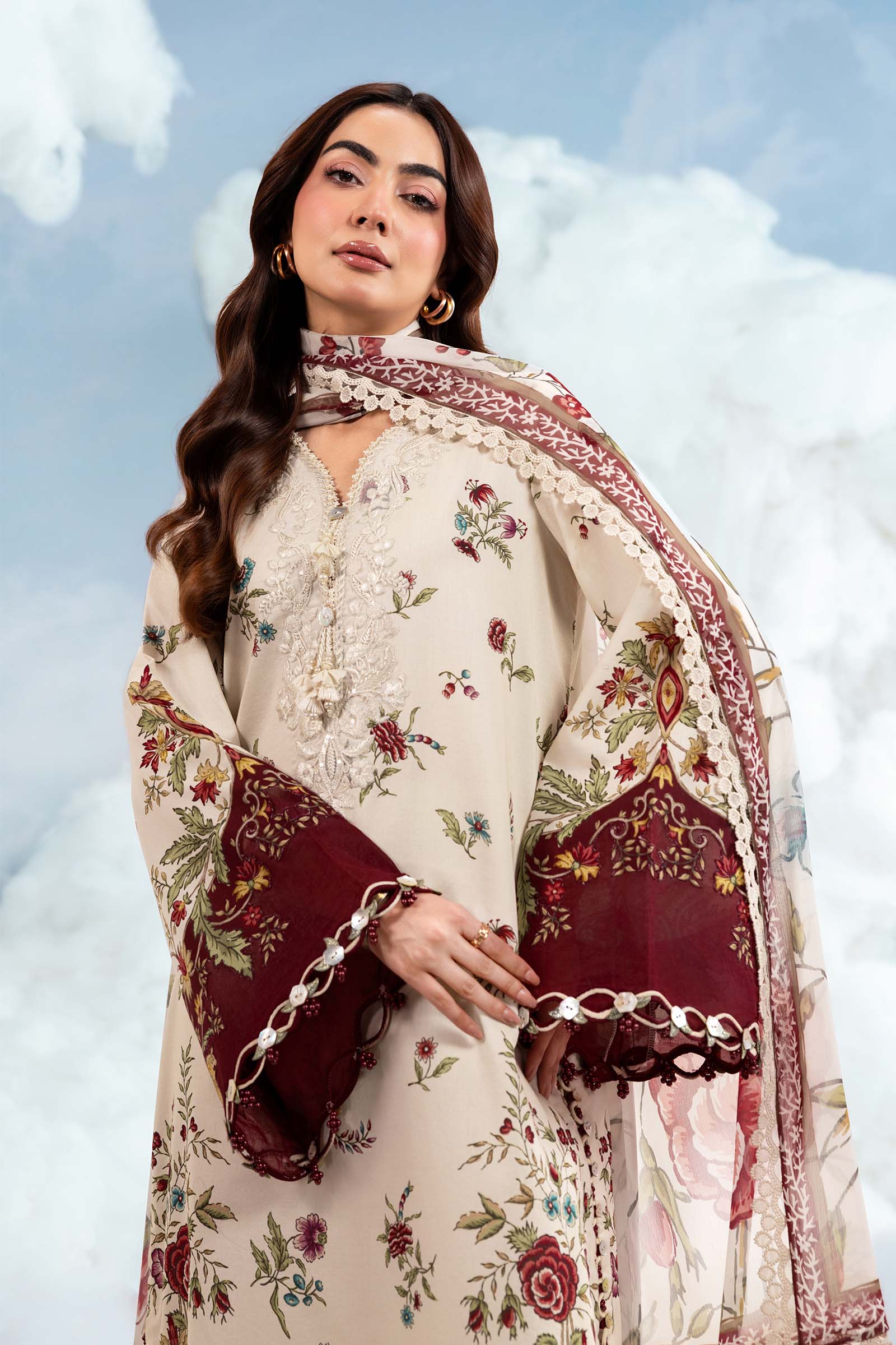 3 Pc Unstitched Embroidered Lawn Suit - Image 3