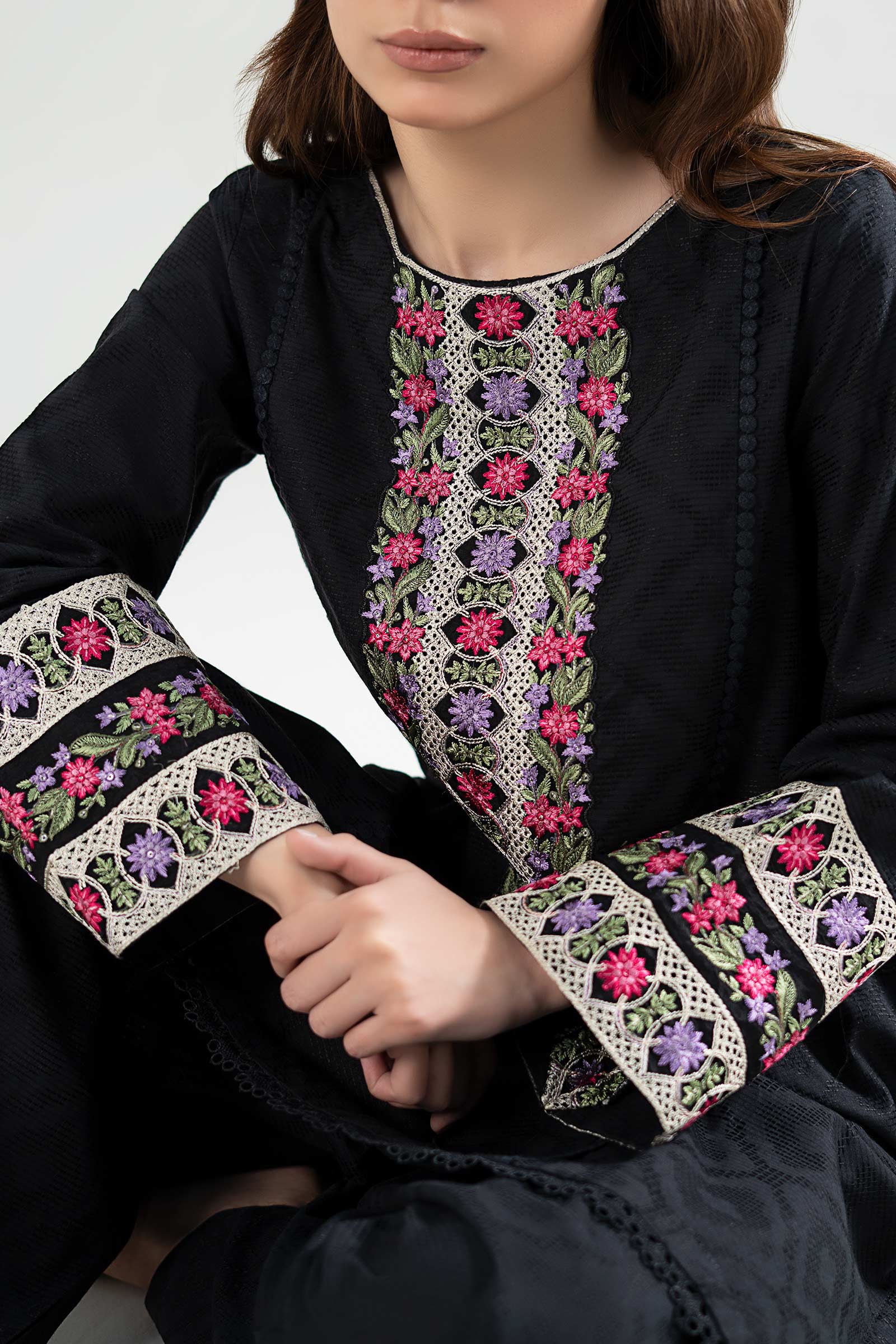2 Pc Embroidered Textured Suit - Image 4