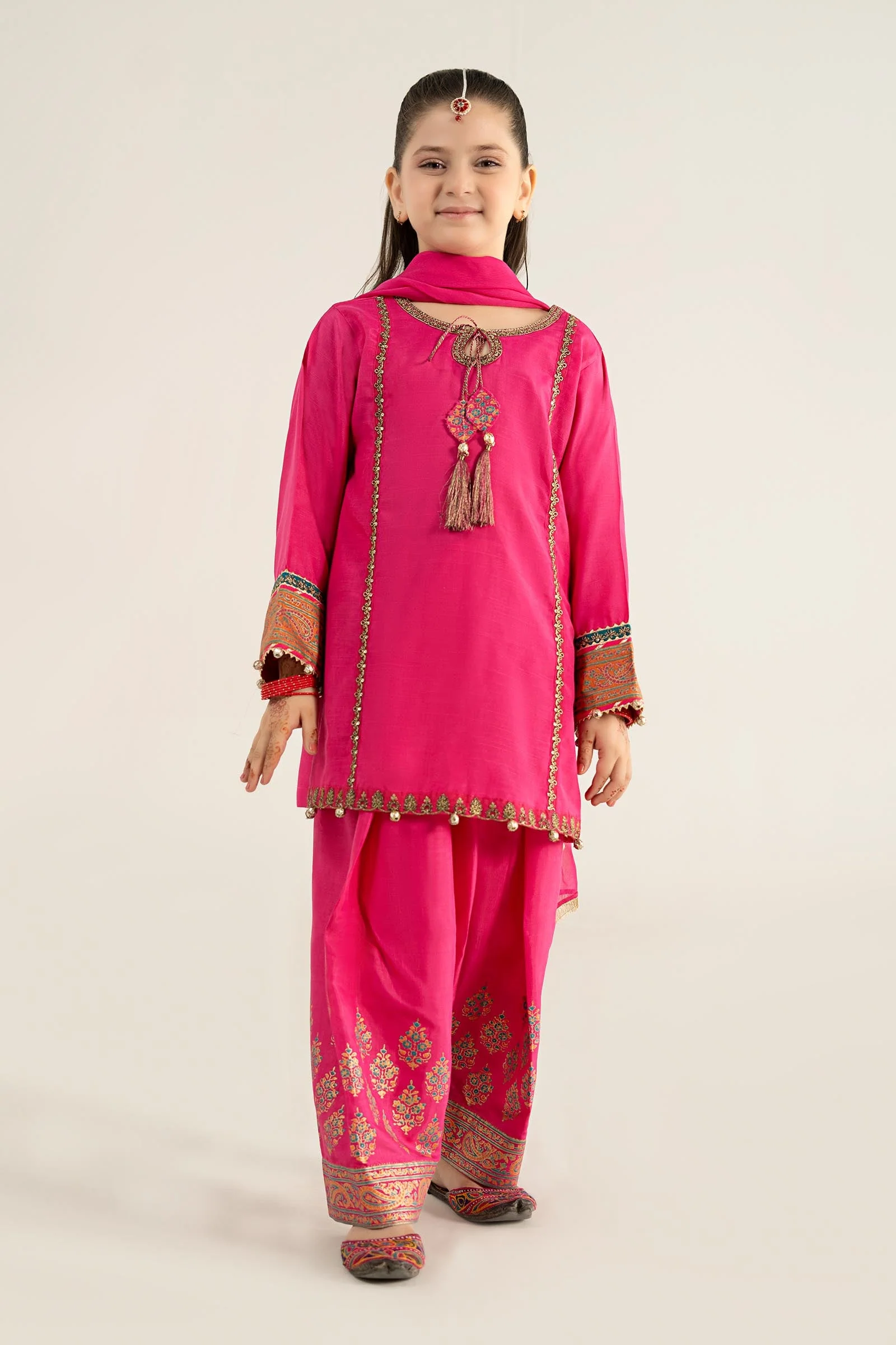 3 Piece Embroidered Raw Silk Suit
