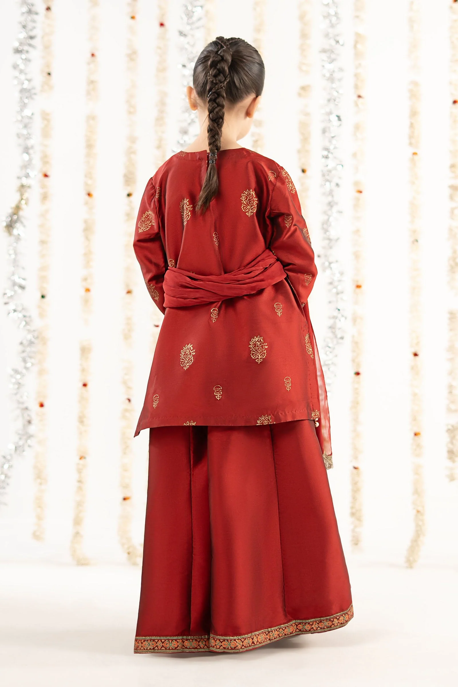 3 Piece Printed Two Tone Silk Suit - Image 9