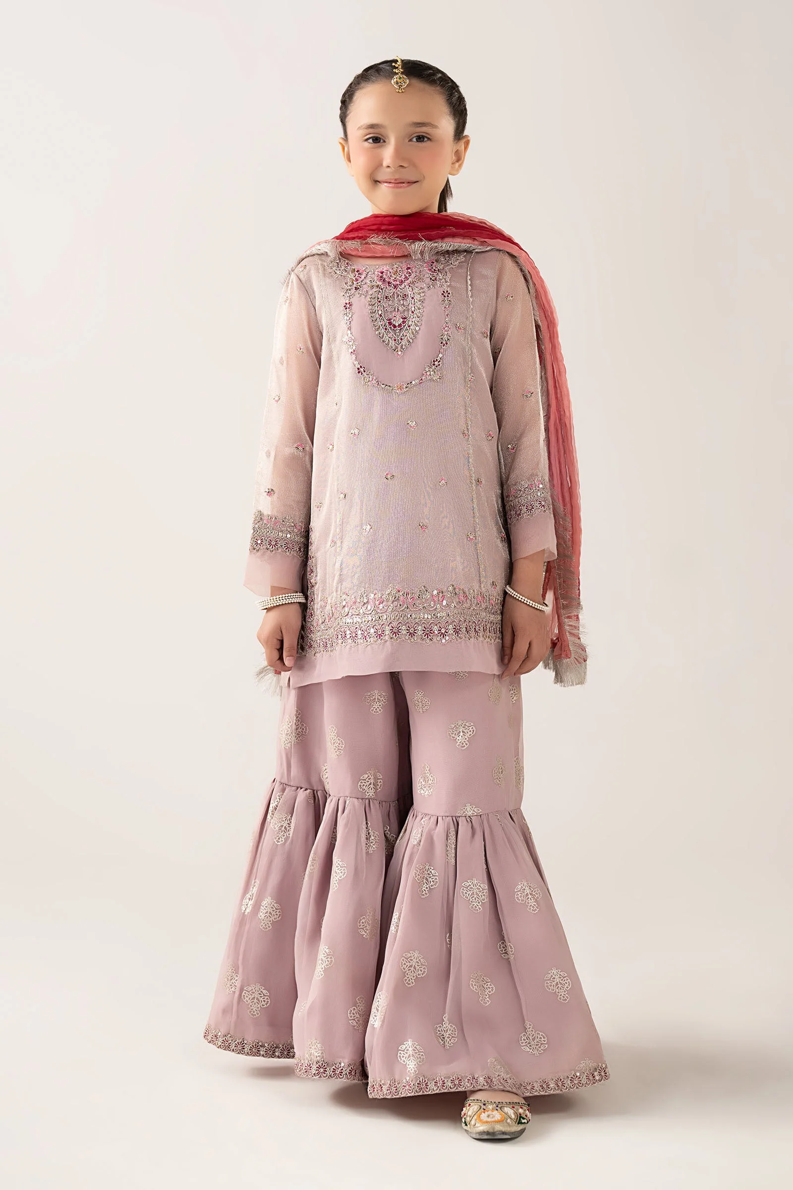 3 Piece Embroidered Zari Net Suit