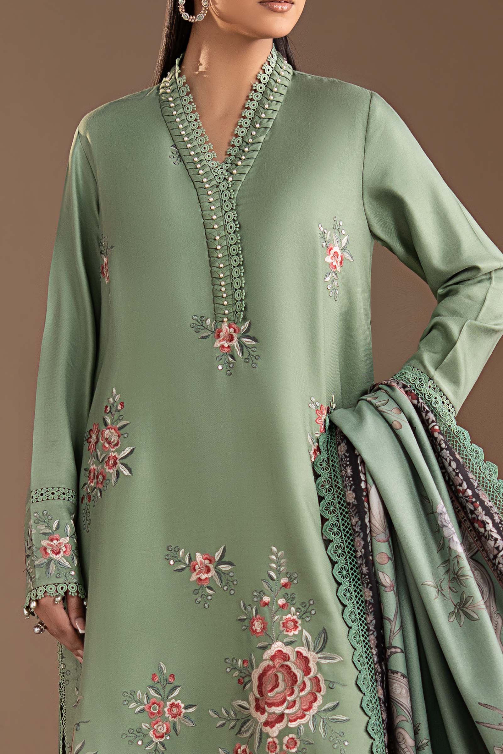 3 Piece Embroidered Twill Linen Suit - Image 5