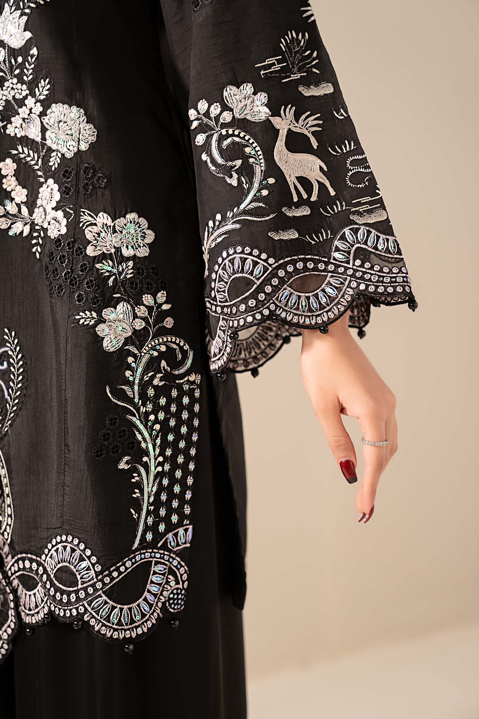 3 Piece Embroidered Raw Silk Suit - Image 5