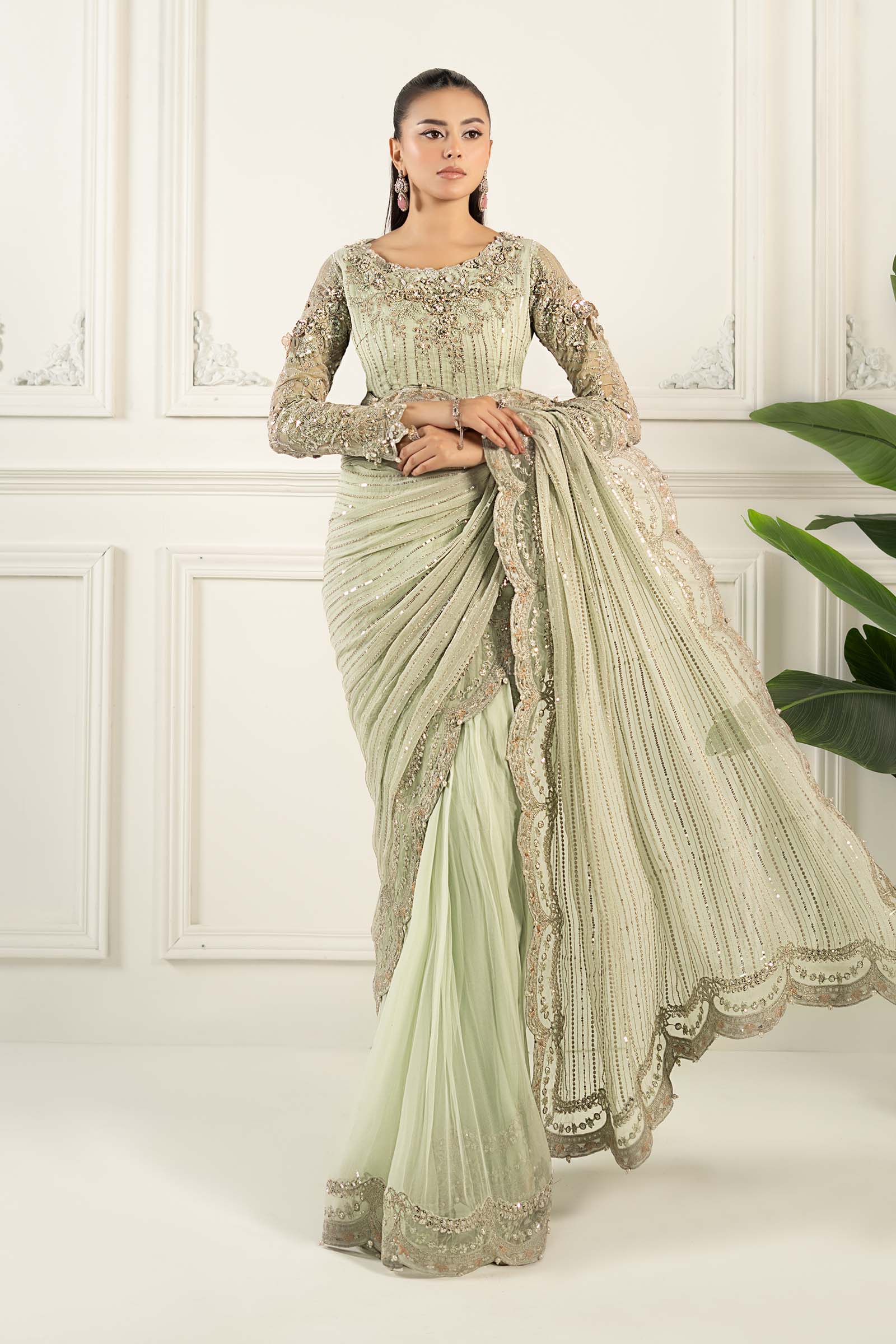 Embroidered Chiffon Saree - Image 4