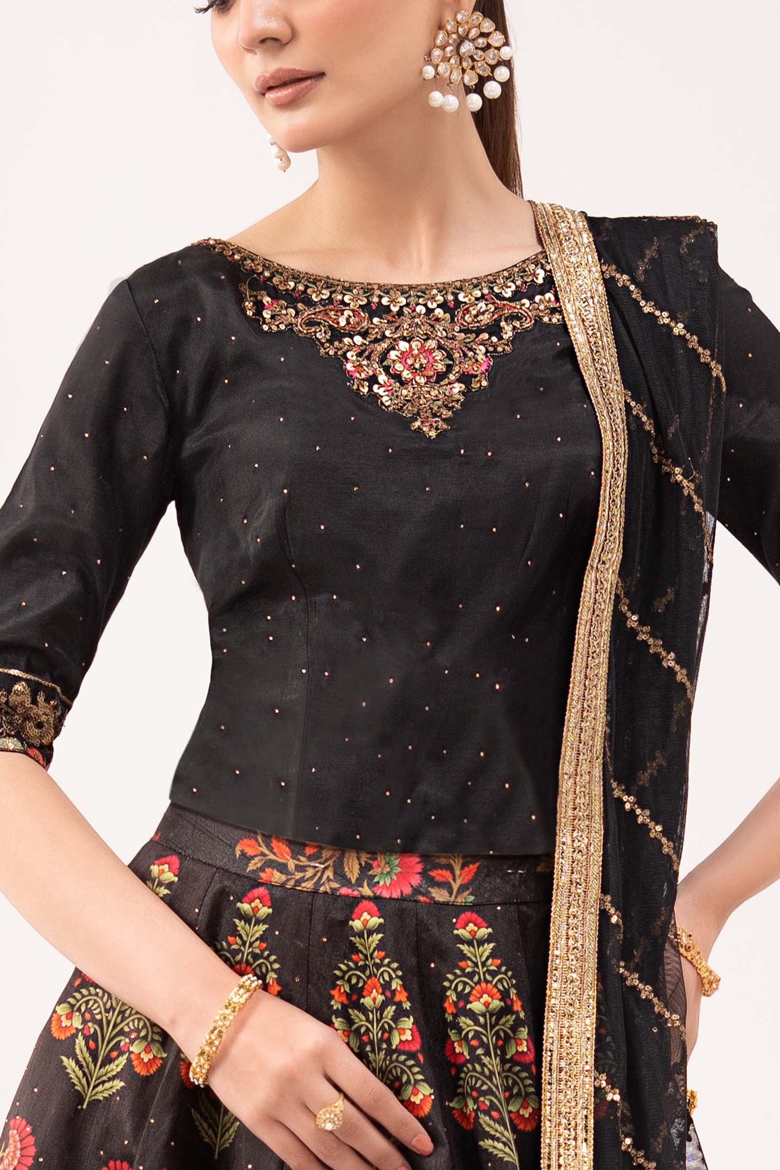 3 Piece Embroidered Raw Silk Suit - Image 3