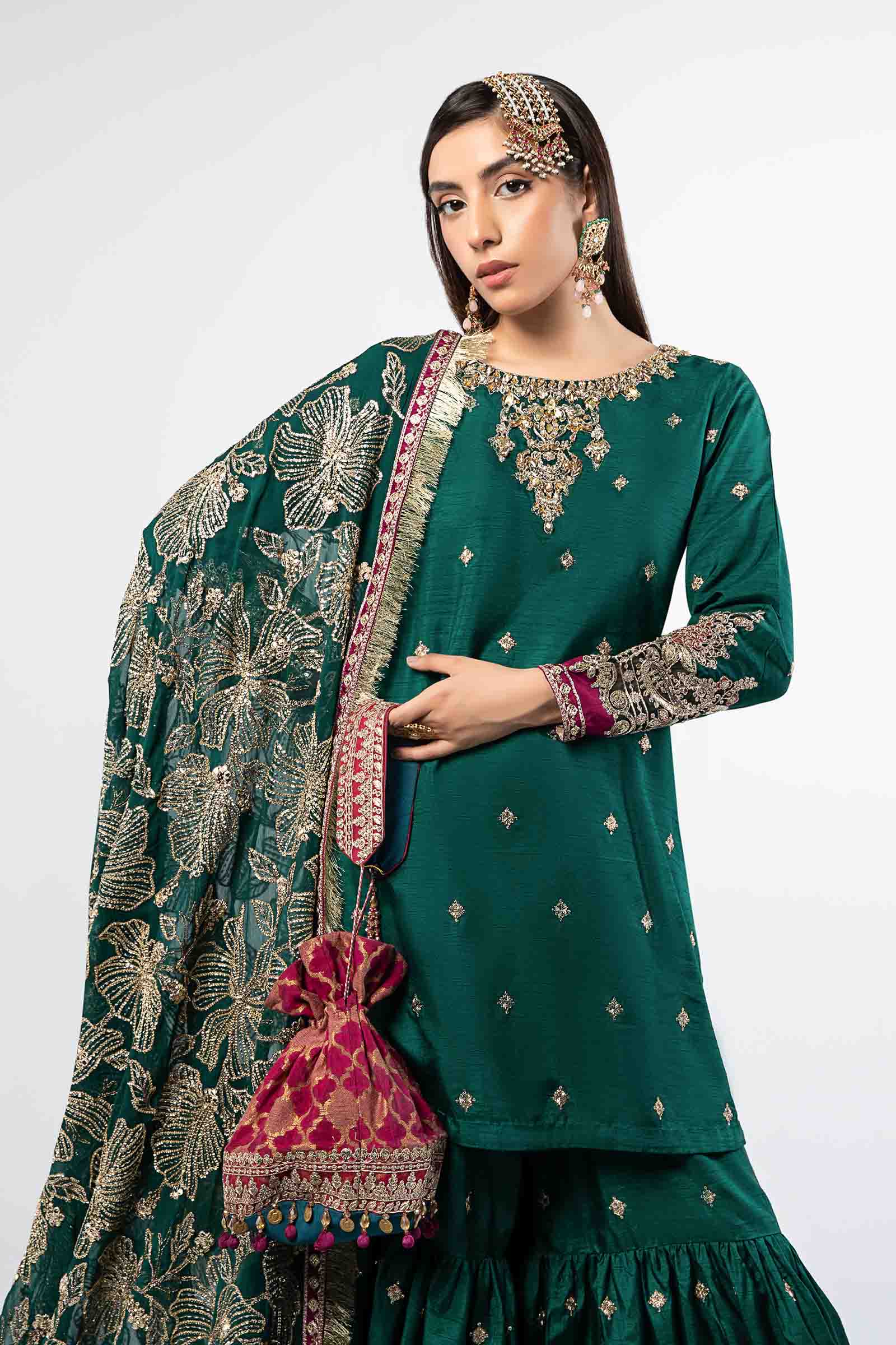 3 Piece Embroidered Raw Silk Suit - Image 2