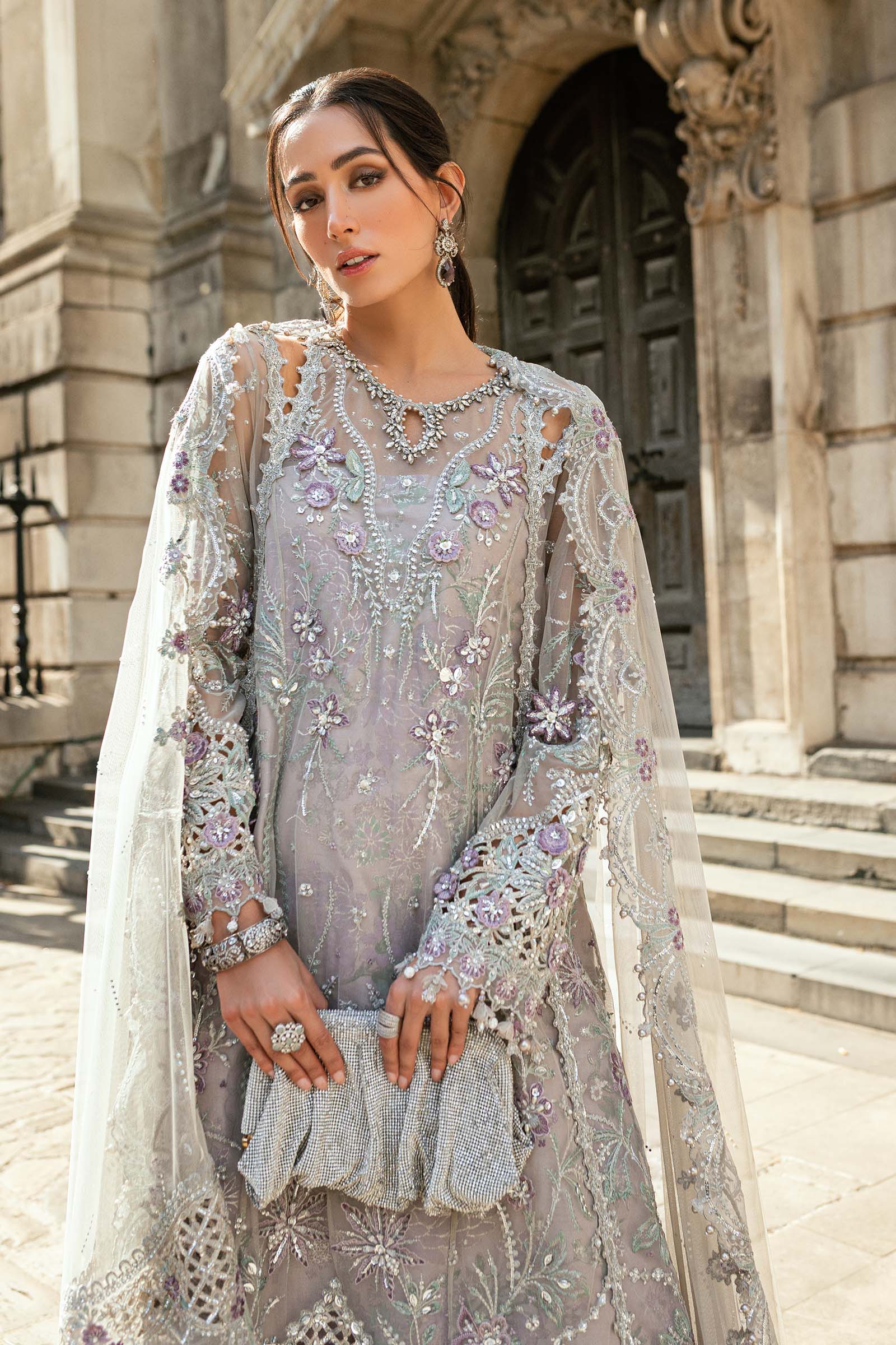 3 Piece Unstitched Embroidered Net Suit - Image 2
